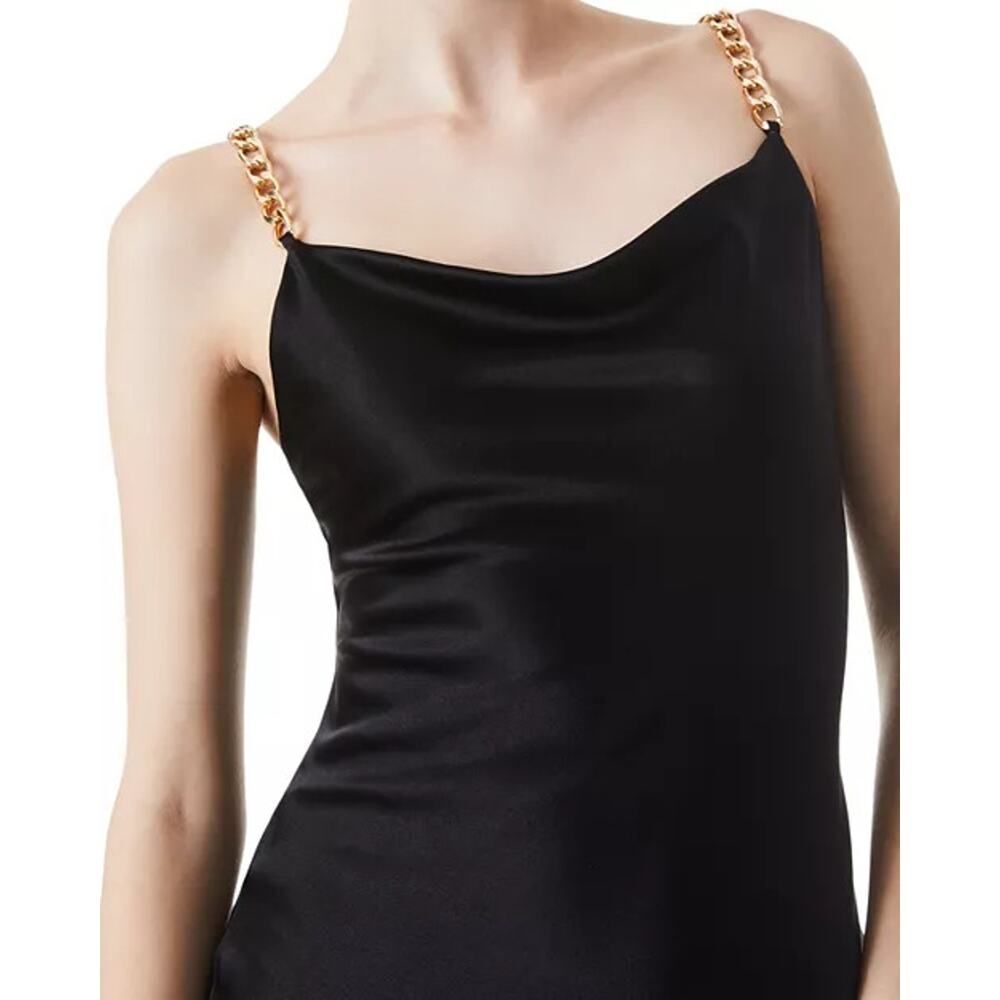 Alice + Olivia Harmony Chain Drapey Mini Slip Dress Black Gold 6 - Picture 2 of 5